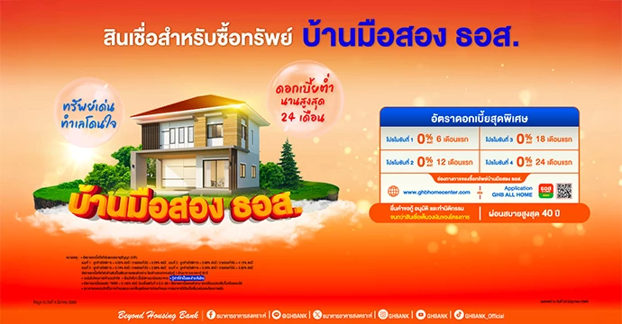 พิเศษเฉพาะลูกค้า ธอส.!! จัดหนักอัตราดอกเบี้ย 0% นาน 2 ปี  ตอบโจทย์คนอยากมีบ้าน กับสินเชื่อสำหรับซื้อทรัพย์บ้านมือสอง ธอส.