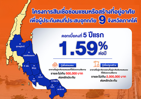 โครงการสินเชื่อซ่อมแซมหรือสร้างที่อยู่อาศัยเพื่อผู้ประกันตนที่ประสบอุทกภัย 9 จังหวัดภาคใต้