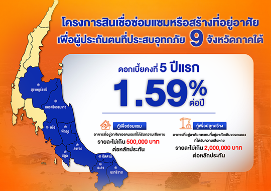 โครงการสินเชื่อซ่อมแซมหรือสร้างที่อยู่อาศัยเพื่อผู้ประกันตนที่ประสบอุทกภัย 9 จังหวัดภาคใต้