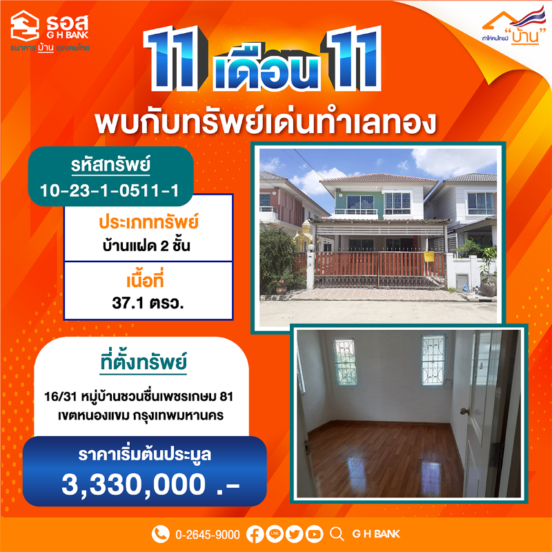 ธอส. จัดมหกรรม 11.11 ประมูลบ้านออนไลน์ คัด 111 ทรัพย์เด่น ลดสูงสุดถึง 40%